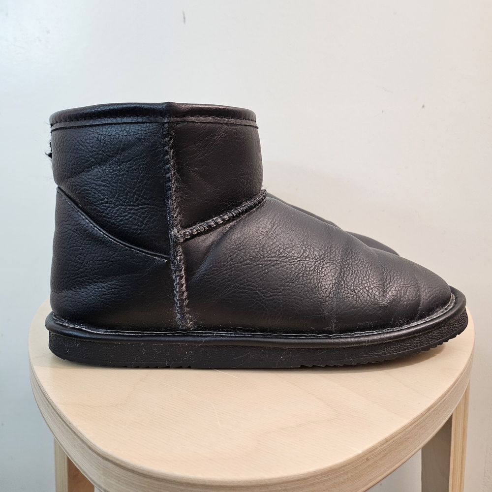 Japanese Black Faux Leather Ankle Boots